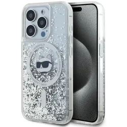 Karl Lagerfeld Liquid Glitter Choupette Head Back Cover hoesje met MagSafe voor Apple iPhone 15 Pro Max - Transparant