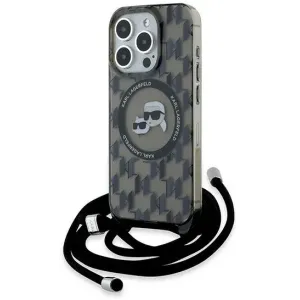 Karl Lagerfeld IML Crossbody Monogram Karl & Choupette Head Back Cover hoesje met MagSafe voor Apple iPhone 15 Pro - Zwart