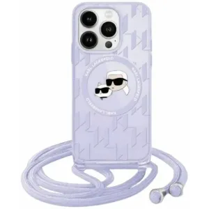 Karl Lagerfeld IML Crossbody Monogram Karl & Choupette Head Back Cover hoesje met MagSafe voor Apple iPhone 15 Pro - Paars
