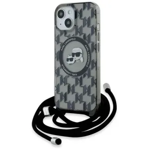 Karl Lagerfeld IML Crossbody Monogram Karl & Choupette Head Back Cover hoesje met MagSafe voor Apple iPhone 15/14 - Zwart