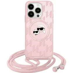 Karl Lagerfeld IML Crossbody Monogram Karl & Choupette Head Back Cover hoesje met MagSafe voor Apple iPhone 15/14 - Roze