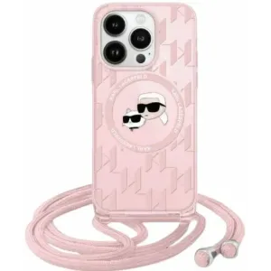 Karl Lagerfeld IML Crossbody Monogram Karl & Choupette Head Back Cover hoesje met MagSafe voor Apple iPhone 15/14 - Roze