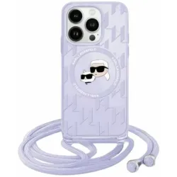 Karl Lagerfeld IML Crossbody Monogram Karl & Choupette Head Back Cover hoesje met MagSafe voor Apple iPhone 15 Pro Max - Paars