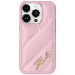 Karl Lagerfeld Diagonal Quilted Script Back Cover hoesje voor Apple iPhone 15 - Roze