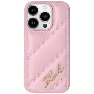 Karl Lagerfeld Diagonal Quilted Script Back Cover hoesje voor Apple iPhone 15 - Roze