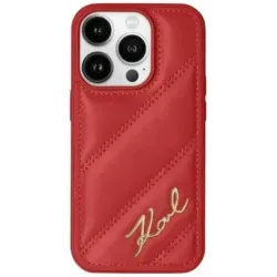 Karl Lagerfeld Diagonal Quilted Script Back Cover hoesje voor Apple iPhone 15/14 - Rood