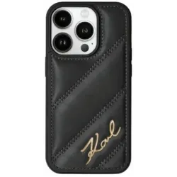Karl Lagerfeld Diagonal Quilted Script Back Cover hoesje voor Apple iPhone 15 Pro Max - Zwart