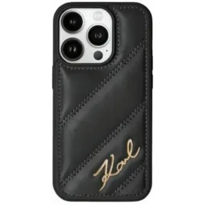 Karl Lagerfeld Diagonal Quilted Script Back Cover hoesje voor Apple iPhone 15 Pro Max - Zwart