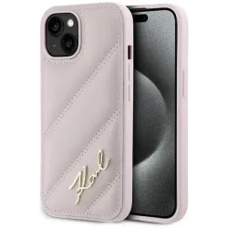Karl Lagerfeld Diagonal Quilted Script Back Cover hoesje voor Apple iPhone 14 - Roze
