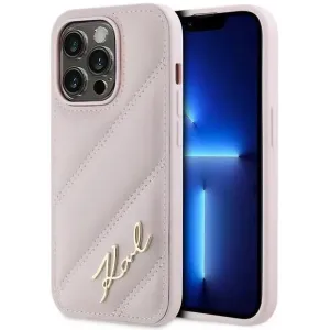 Karl Lagerfeld Diagonal Quilted Script Back Cover hoesje voor Apple iPhone 14 Pro Max - Roze