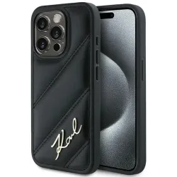 Karl Lagerfeld Diagonal Quilted Script Back Cover hoesje voor Apple iPhone 15 Pro - Zwart