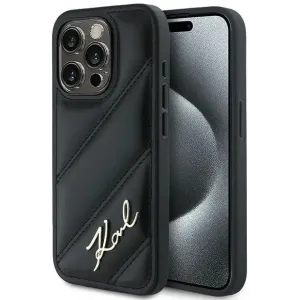 Karl Lagerfeld Diagonal Quilted Script Back Cover hoesje voor Apple iPhone 15 Pro - Zwart