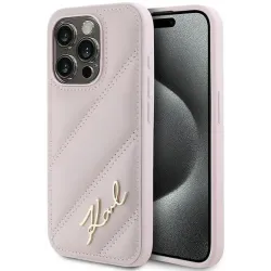 Karl Lagerfeld Diagonal Quilted Script Back Cover hoesje voor Apple iPhone 15 Pro - Roze