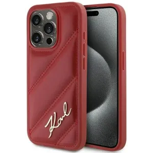 Karl Lagerfeld Diagonal Quilted Script Back Cover hoesje voor Apple iPhone 15 Pro - Rood