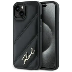Karl Lagerfeld Diagonal Quilted Script Back Cover hoesje voor Apple iPhone 15 Plus/14 Plus - Zwart