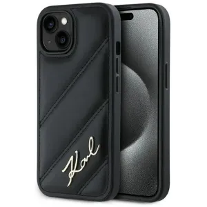 Karl Lagerfeld Diagonal Quilted Script Back Cover hoesje voor Apple iPhone 15 Plus/14 Plus - Zwart