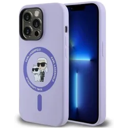 Karl Lagerfeld Silicone Karl & Choupette Heads Ring Back Cover hoesje met MagSafe voor Apple iPhone 14 Pro - Paars