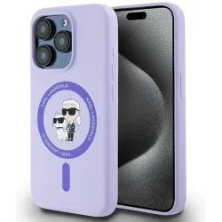 Karl Lagerfeld Silicone Karl & Choupette Heads Ring Back Cover hoesje met MagSafe voor Apple iPhone 15 Pro - Paars