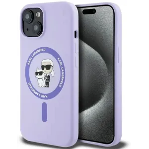 Karl Lagerfeld Silicone Karl & Choupette Heads Ring Back Cover hoesje met MagSafe voor Apple iPhone 15 - Paars