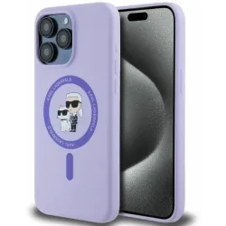 Karl Lagerfeld Silicone Karl & Choupette Heads Ring Back Cover hoesje met MagSafe voor Apple iPhone 15 Pro Max - Paars