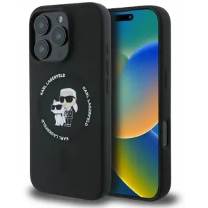 Karl Lagerfeld Silicone Karl & Choupette Heads Ring Back Cover hoesje met MagSafe voor Apple iPhone 16 Pro - Zwart
