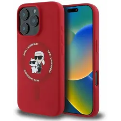 Karl Lagerfeld Silicone Karl & Choupette Heads Ring Back Cover hoesje met MagSafe voor Apple iPhone 16 Pro - Rood