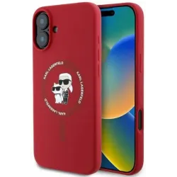 Karl Lagerfeld Silicone Karl & Choupette Heads Ring Back Cover hoesje met MagSafe voor Apple iPhone 16 - Rood