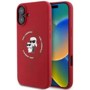 Karl Lagerfeld Silicone Karl & Choupette Heads Ring Back Cover hoesje met MagSafe voor Apple iPhone 16 - Rood