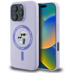 Karl Lagerfeld Silicone Karl & Choupette Heads Ring Back Cover hoesje met MagSafe voor Apple iPhone 16 Pro Max - Paars