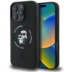 Karl Lagerfeld Silicone Karl & Choupette Heads Ring Back Cover hoesje met MagSafe voor Apple iPhone 16 Pro Max - Zwart