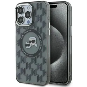 Karl Lagerfeld IML Monogram Karl & Choupette Head Back Cover hoesje met MagSafe voor Apple iPhone 15 Pro - Zwart