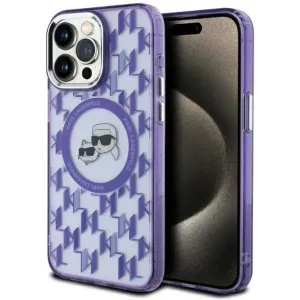 Karl Lagerfeld IML Monogram Karl & Choupette Head Back Cover hoesje met MagSafe voor Apple iPhone 15 Pro - Paars