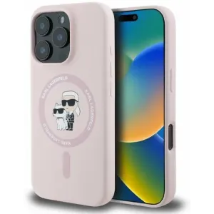 Karl Lagerfeld Silicone Karl & Choupette Heads Ring Back Cover hoesje met MagSafe voor Apple iPhone 16 Pro Max - Roze