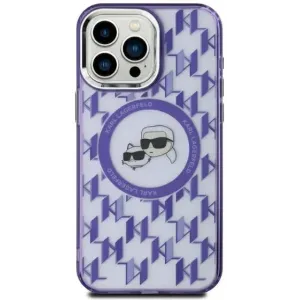 Karl Lagerfeld IML Monogram Karl & Choupette Head Back Cover hoesje met MagSafe voor Apple iPhone 15 - Paars