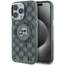 Karl Lagerfeld IML Monogram Karl & Choupette Head Back Cover hoesje met MagSafe voor Apple iPhone 15 Pro Max - Zwart