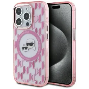 Karl Lagerfeld IML Monogram Karl & Choupette Head Back Cover hoesje met MagSafe voor Apple iPhone 15 Pro Max - Roze