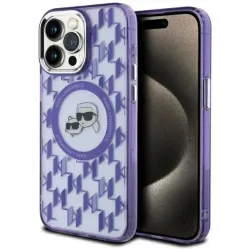Karl Lagerfeld IML Monogram Karl & Choupette Head Back Cover hoesje met MagSafe voor Apple iPhone 15 Pro Max - Paars