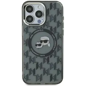 Karl Lagerfeld IML Monogram Karl & Choupette Head Back Cover hoesje met MagSafe voor Apple iPhone 16 - Zwart