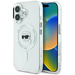 Karl Lagerfeld IML Metal Karl Head Back Cover hoesje met MagSafe voor Apple iPhone 16 - Wit