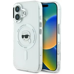 Karl Lagerfeld IML Metal Karl Head Back Cover hoesje met MagSafe voor Apple iPhone 16 - Wit