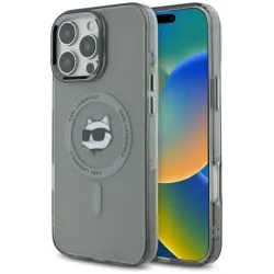 Karl Lagerfeld IML Metal Choupette Head Back Cover hoesje met MagSafe voor Apple iPhone 16 Pro - Zwart