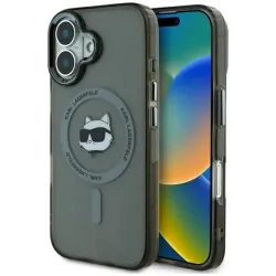 Karl Lagerfeld IML Metal Choupette Head Back Cover hoesje met MagSafe voor Apple iPhone 16 Plus - Zwart
