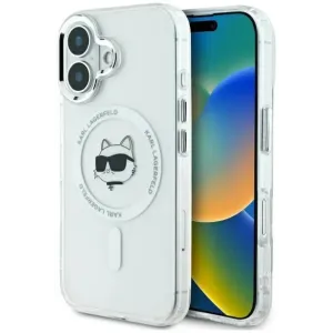 Karl Lagerfeld IML Metal Choupette Head Back Cover hoesje met MagSafe voor Apple iPhone 16 - Wit