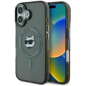 Karl Lagerfeld IML Metal Choupette Head Back Cover hoesje met MagSafe voor Apple iPhone 16 - Zwart