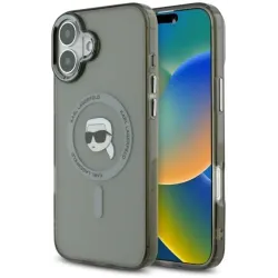 Karl Lagerfeld IML Metal Karl Head Back Cover hoesje met MagSafe voor Apple iPhone 16 - Zwart