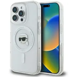 Karl Lagerfeld IML Metal Karl Head Back Cover hoesje met MagSafe voor Apple iPhone 16 Pro Max - Wit