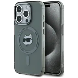 Karl Lagerfeld IML Metal Choupette Head Back Cover hoesje met MagSafe voor Apple iPhone 15 Pro - Zwart