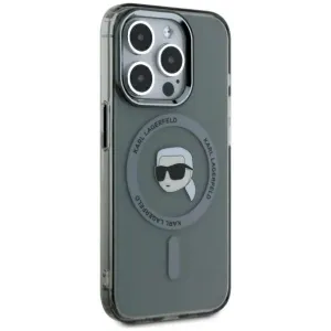 Karl Lagerfeld IML Metal Karl Head Back Cover hoesje met MagSafe voor Apple iPhone 15 Pro - Zwart