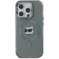 Karl Lagerfeld IML Metal Choupette Head Back Cover hoesje met MagSafe voor Apple iPhone 15 Pro Max - Zwart