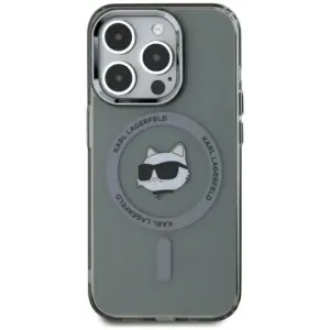 Karl Lagerfeld IML Metal Choupette Head Back Cover hoesje met MagSafe voor Apple iPhone 15 Pro Max - Zwart